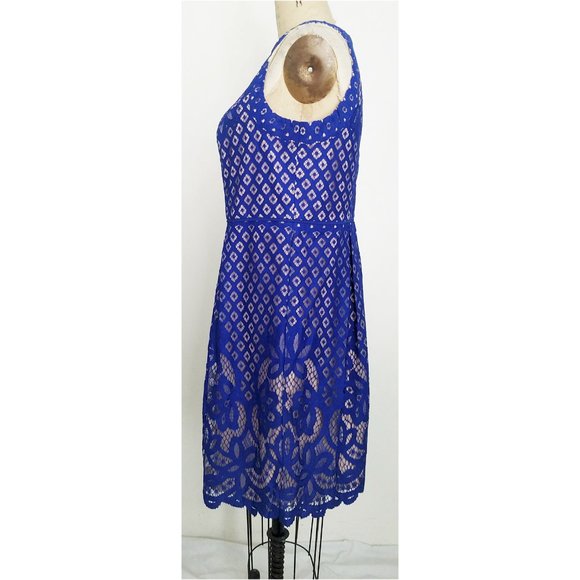Chico's Womens Blue Lace Illusion Dress Sleeveless Pleated 2 NWT - Picture 5 of 10